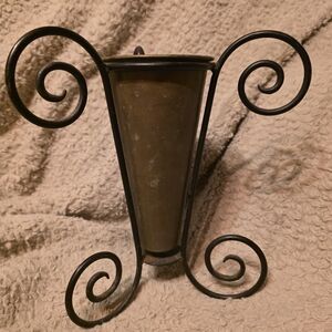 Gatco Black Scroll Metal Wall Vase with Bronze Cone
